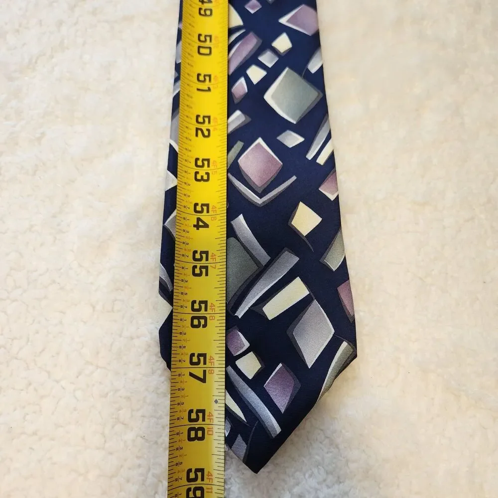 Sutter & Grant Men's 100% Silk Tie Blue Geometric Print Tie 3.5
